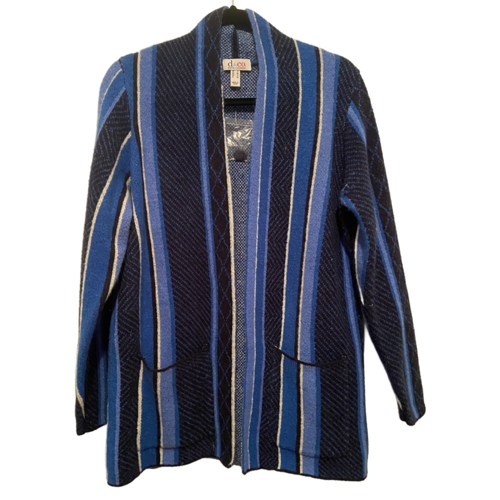 Denim & Co. Striped Jacquard Open Front Cardigan Blue S
New